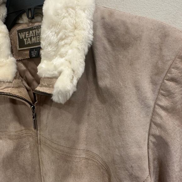 Weather Tamer VTG 90s Beige Suede Faux Fur Shearling Coat Aviator Pilot Sz Large - Picture 6 of 15